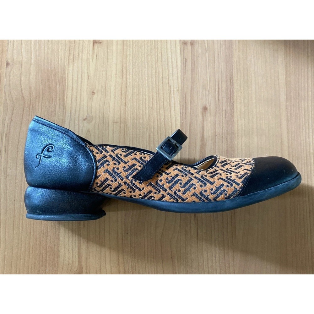 John Fluevog Sandra Mary Jane Vegan Vogs Monogram Black Orange -Size 10